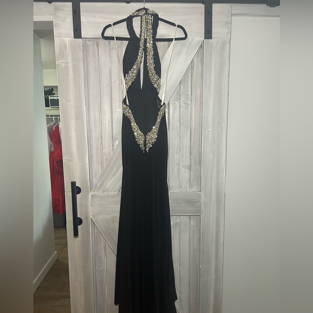 Tony Bowls Black Backless Gown with Waist Cape - Picture 4 of 5